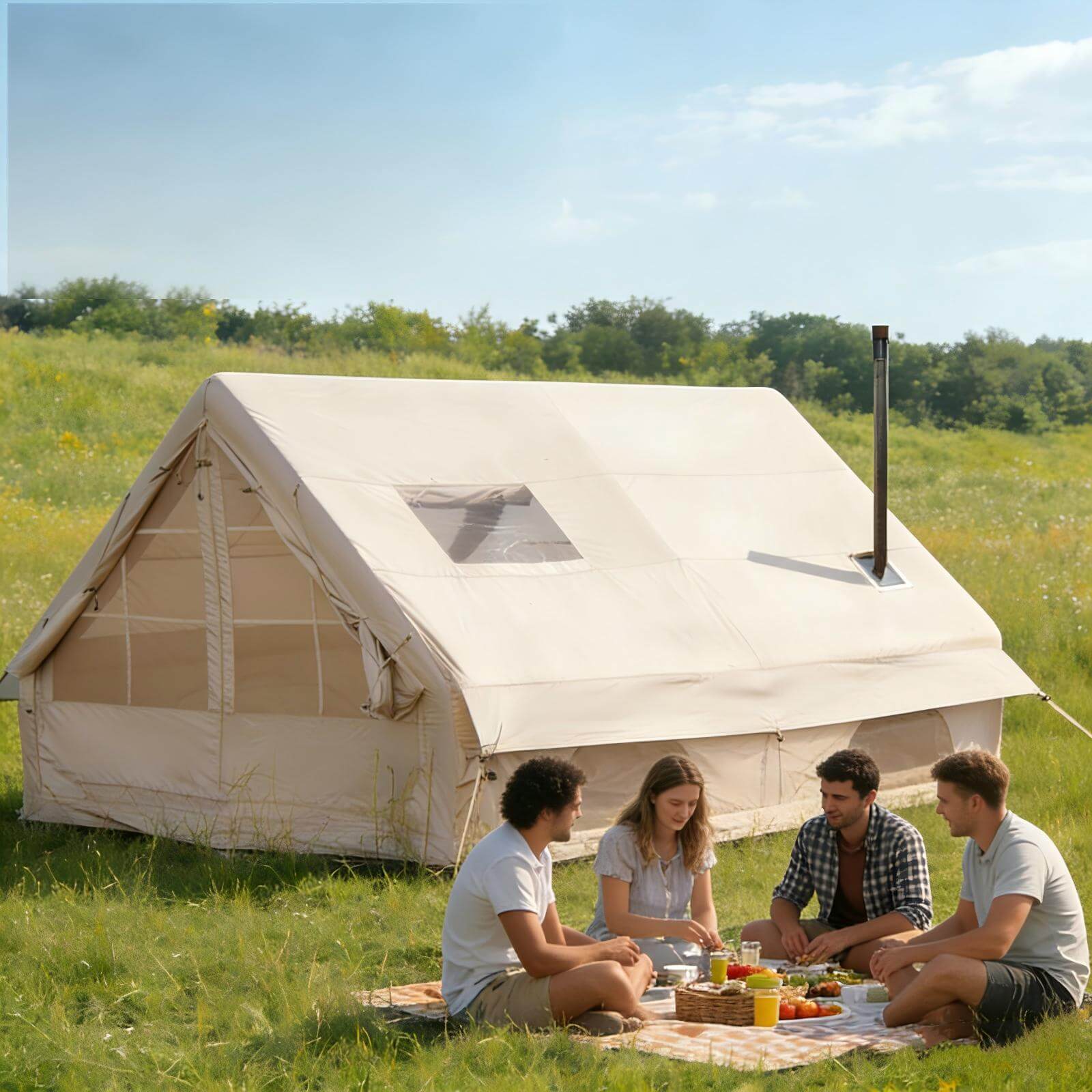 Daytime outdoor camping tent inflatable camping tent daytime outdoor nature camping scene