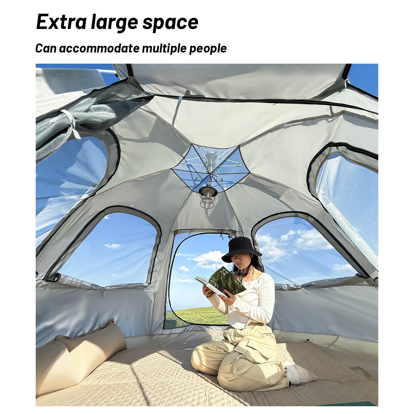 Large space hexagon tent hexagon camping tent large interior space family outdoor shelter