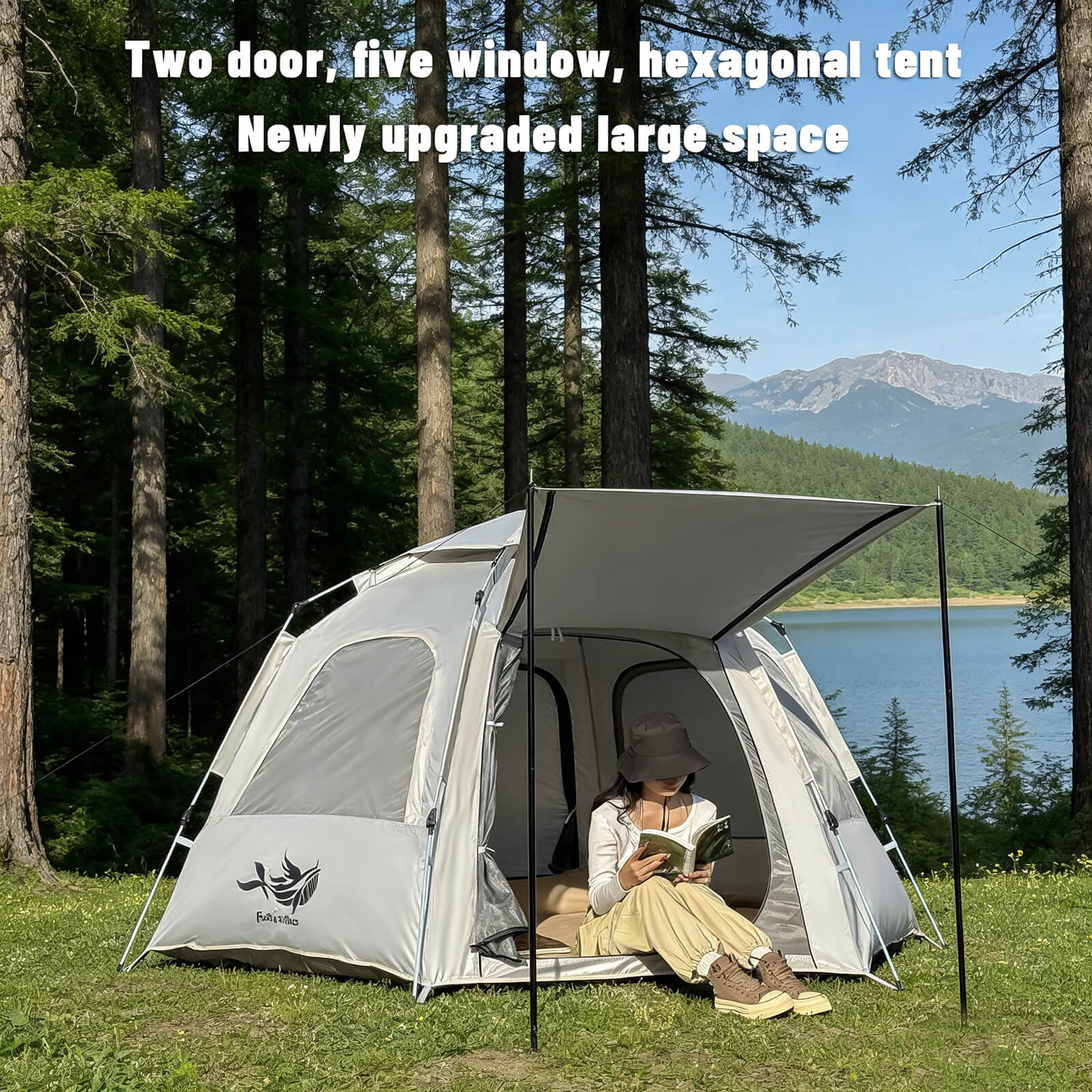 Ventilated hexagon camping tent hexagon camping tent multiple windows ventilation breathable airflow