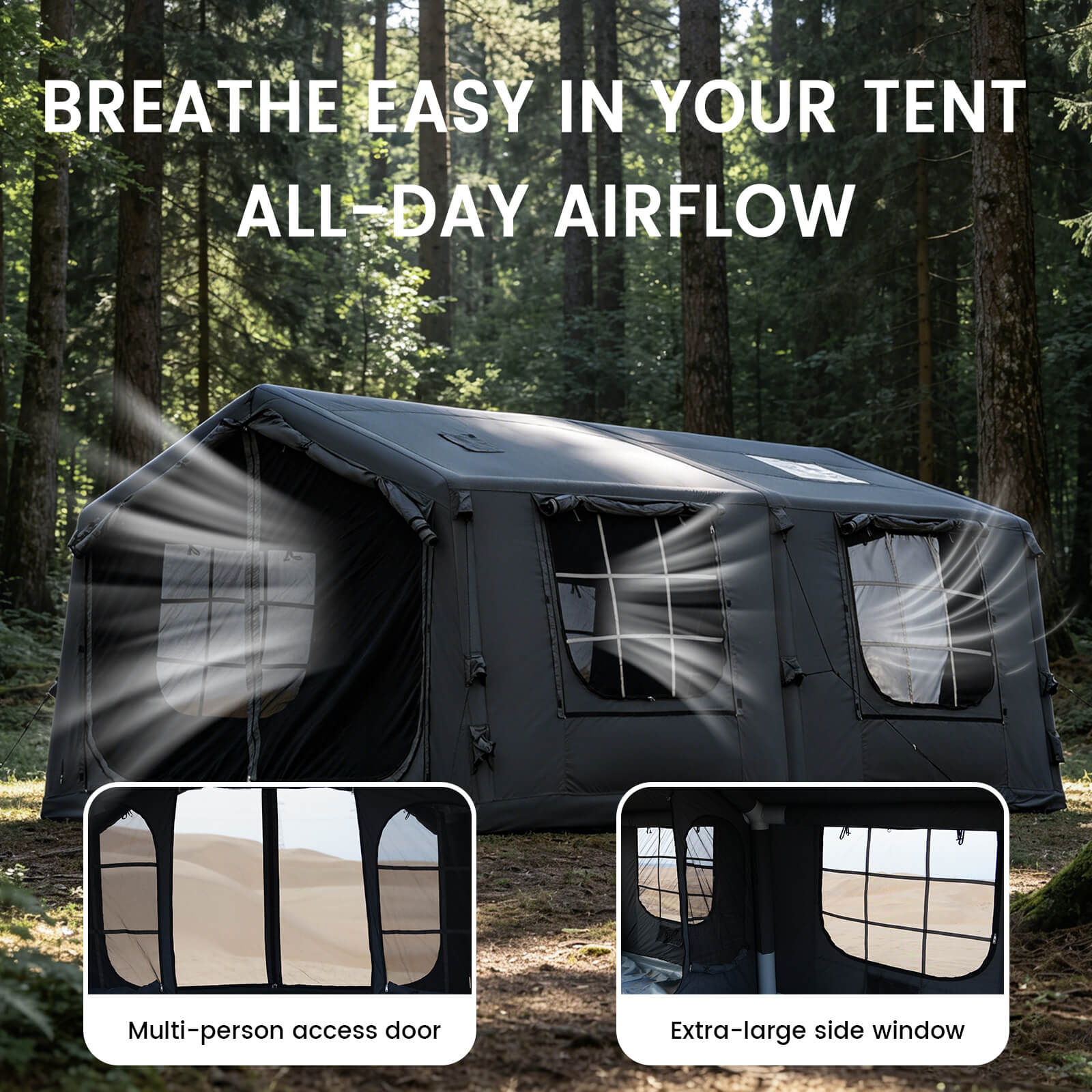 Ventilated camping tent design inflatable camping tent airflow ventilation windows breathable design