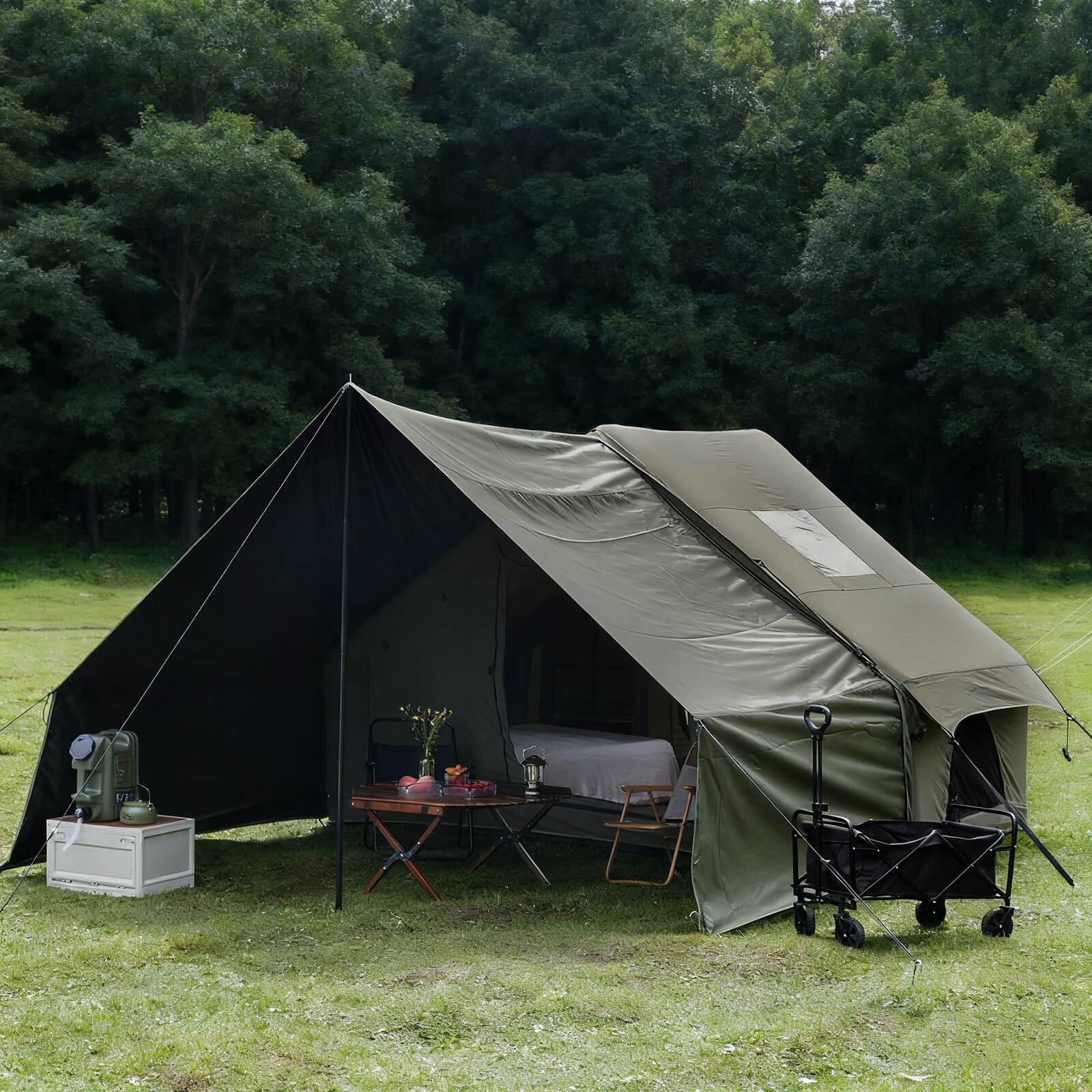 展示图1 inflatable camping tent grass field outdoor daytime camping setup
