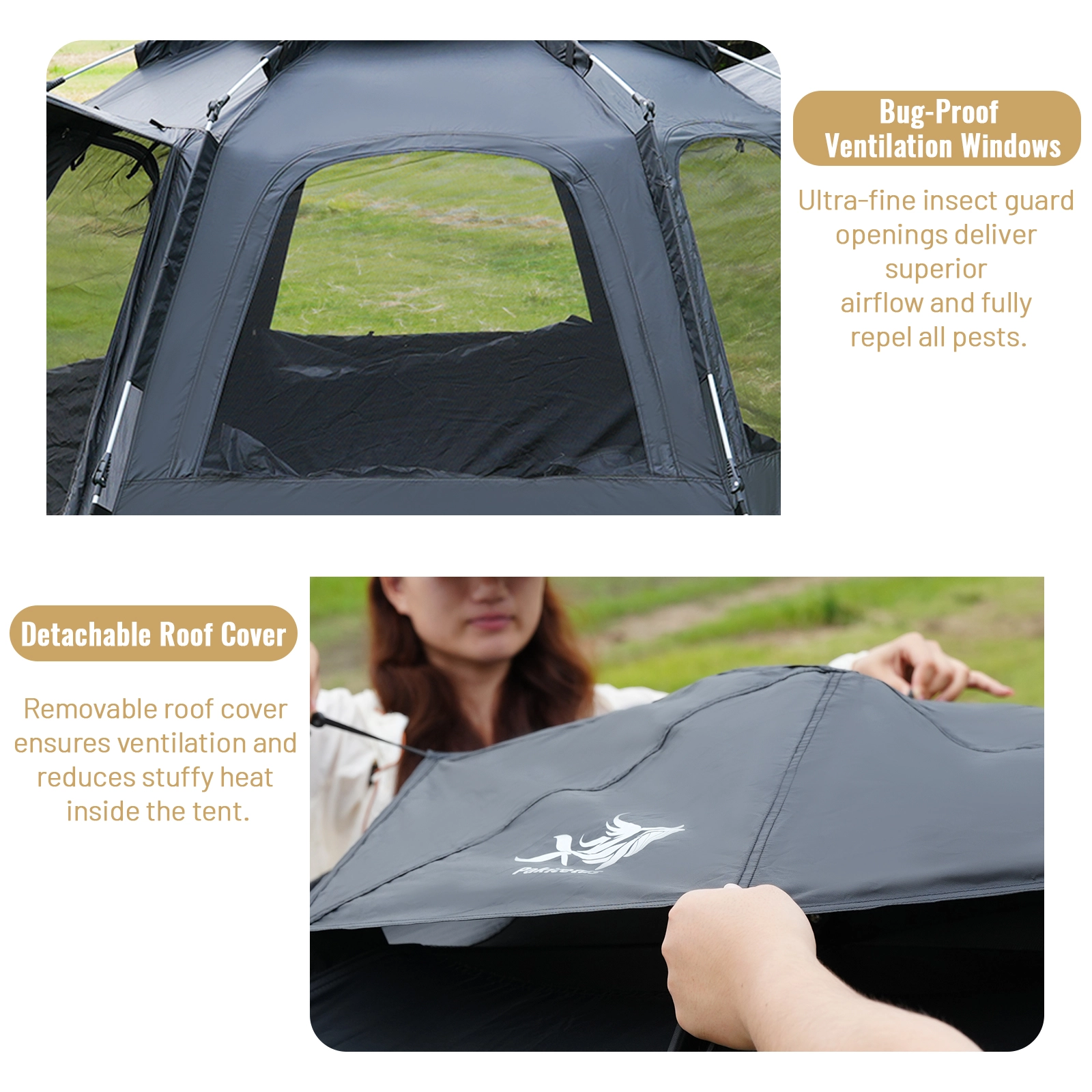 Protective roof cover black hexagon camping tent protective roof cover weather resistant canopy