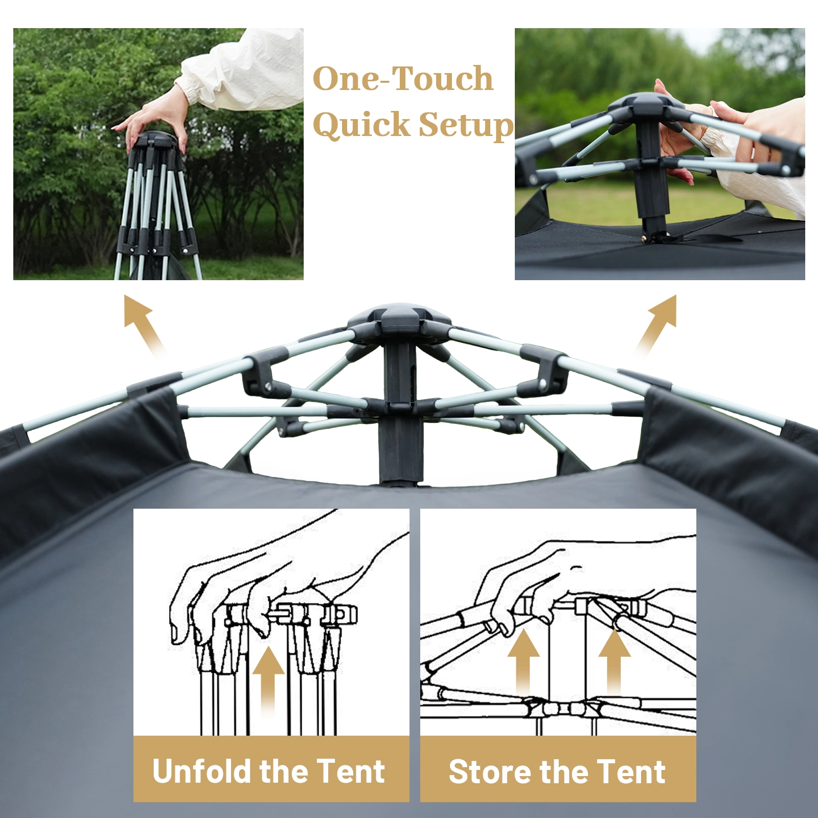 Instant setup system black hexagon pop up tent instant setup quick installation camping