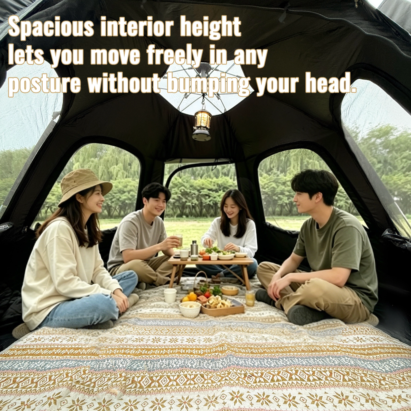 High ceiling interior black hexagon camping tent high ceiling spacious interior standing room