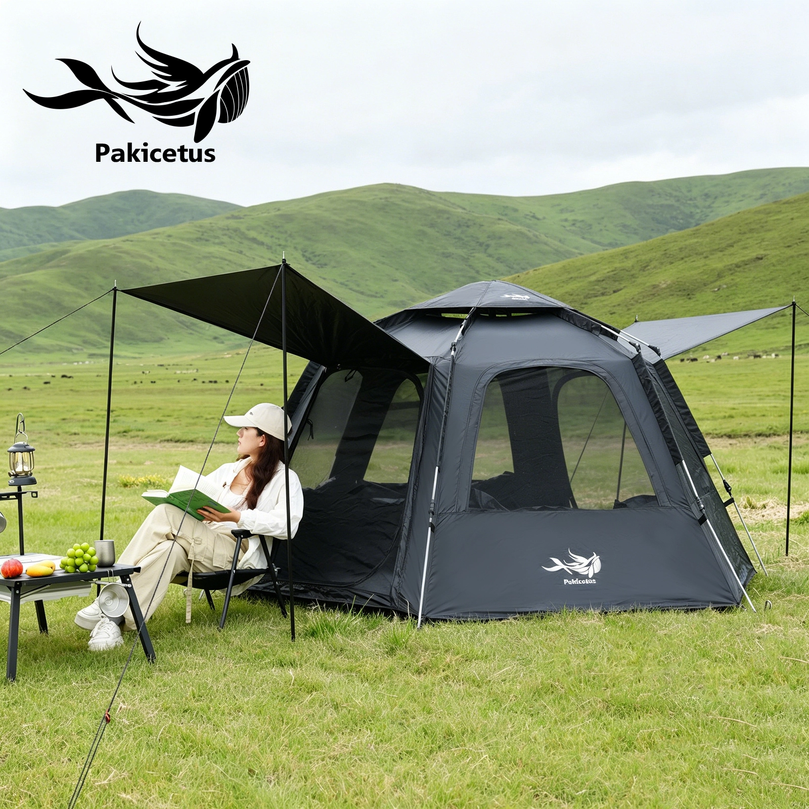 Black hexagon pop up camping tent black hexagon pop up camping tent instant setup large outdoor shelter family tent